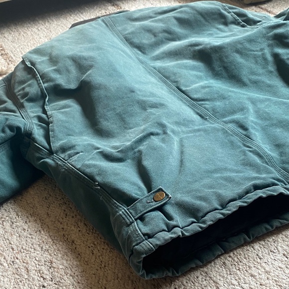 🍒V I N T A G E Carhartt Teal Duck Work Jacket with Dark Corduroy Collar R A R E - Picture 3 of 10